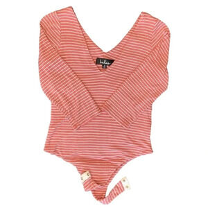 Lulu's Striped V-Neck Open Back Long-sleeved Bodysuit Size: XS Lulus